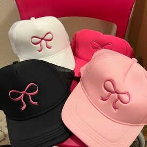 4 Trucker Hats Pink and Black Bow Embroidered Caps Pack of 4 !